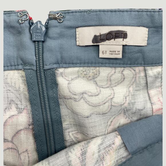 LOFT Floral Mini Skirt Womens 6 Tall Blue Botanical Print Cotton Stretch - Picture 4 of 6